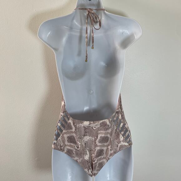 Vitamin A Bianca One Piece Swimsuit Womens Small Pink Snakeskin Reversible New - Picture 2 of 11